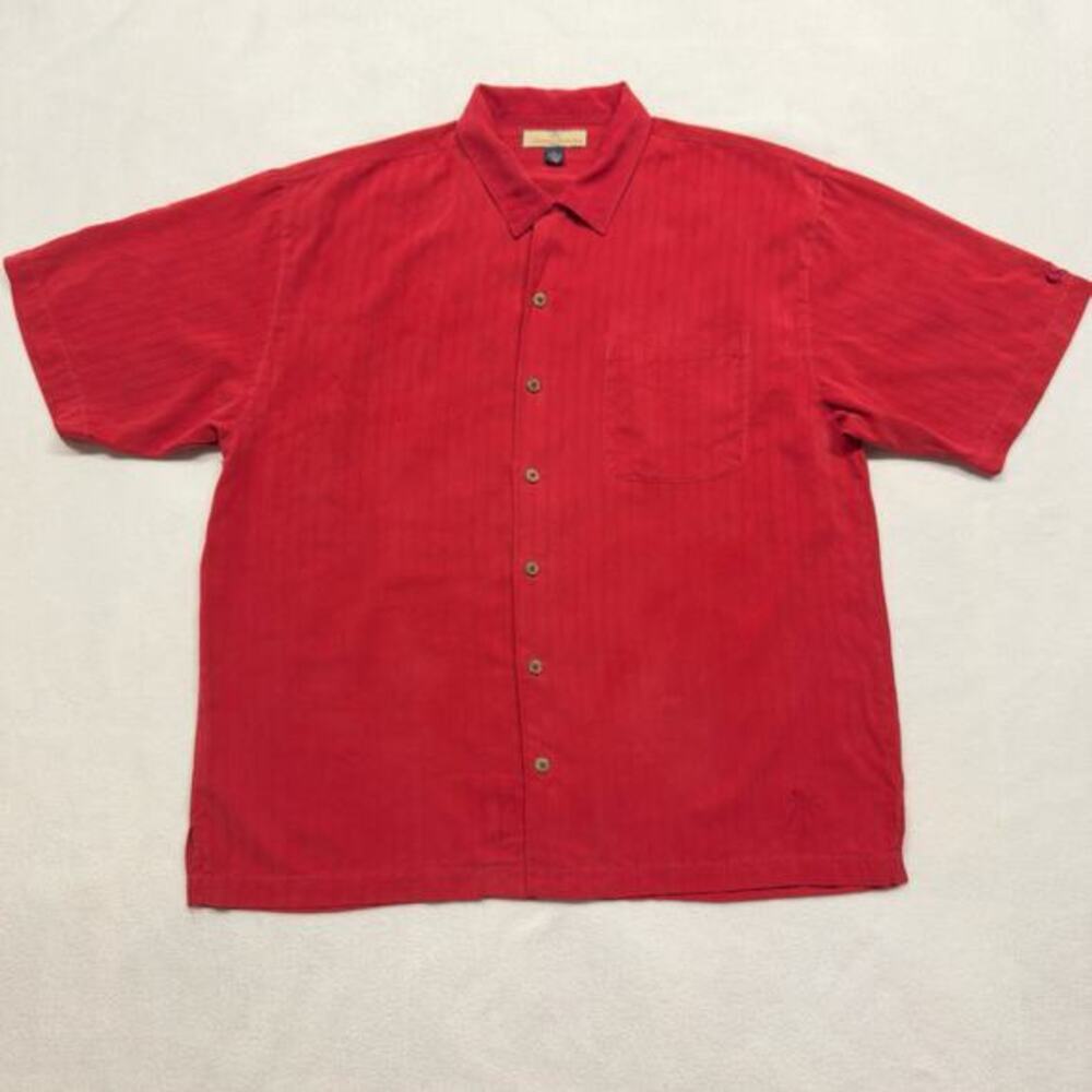 Tommy Bahama Coconut Point Tide Vista 100% Silk Red Hawaiian‎ Camp Shirt